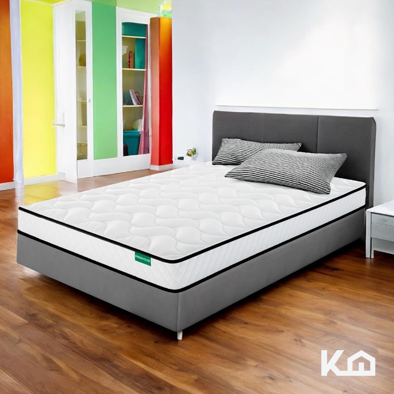 Kingshouse | Colchón en Caja Matrimonial Color Gris - Espuma de Alta Densidad - (LAxANxAL) 190x135x15 cm - Antiácaros e Hipoalergénico - Memory Foam, Adaptable y Suave - Firmeza Justa