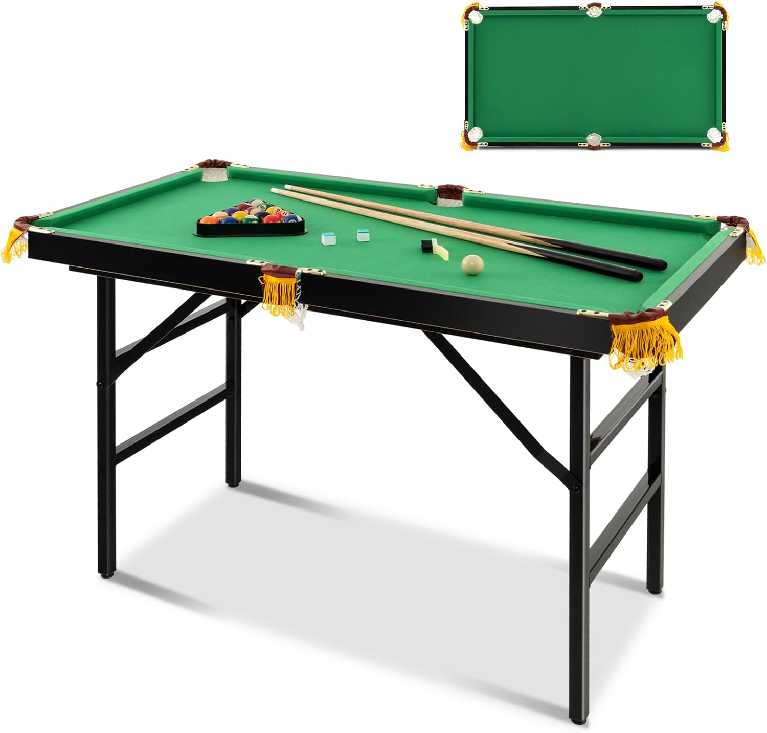 Costzon Mesa de Billar Plegable de 47 Pulgadas, Incluye Bolas, Tacos, Triángulo, Tiza, Cepillo para Polvo, Ideal para Niños y Familias (Negro y Verde)