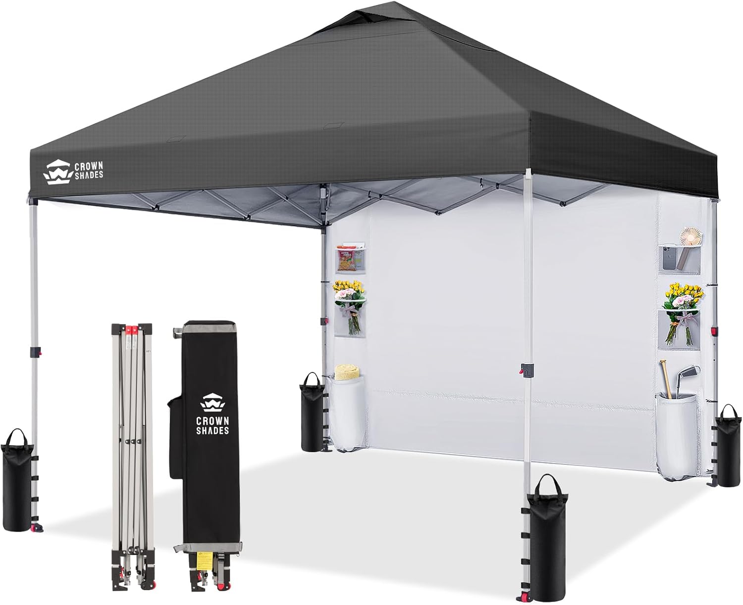 Crown Shades Tienda de campaña con toldo, 3 x 3 m, portátil, refugio para exteriores con pared lateral de bolsillo, bloqueo central con empuje, protección ultravioleta, bolsa de transporte, azul
