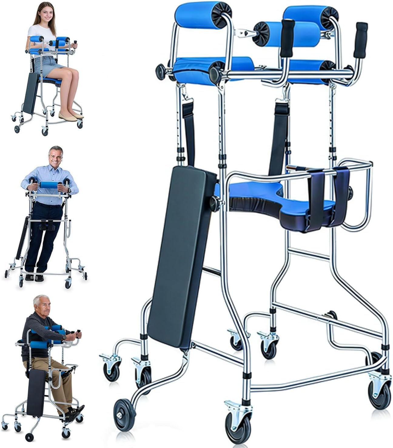 Andadera para Adulto con Asiento,Andador para Adulto Mayor Ajustable en Altura y Ancho,8 Ruedas,Acero Resistente Capacidad 220lbs,Ayuda a Caminar y Rehabilitación