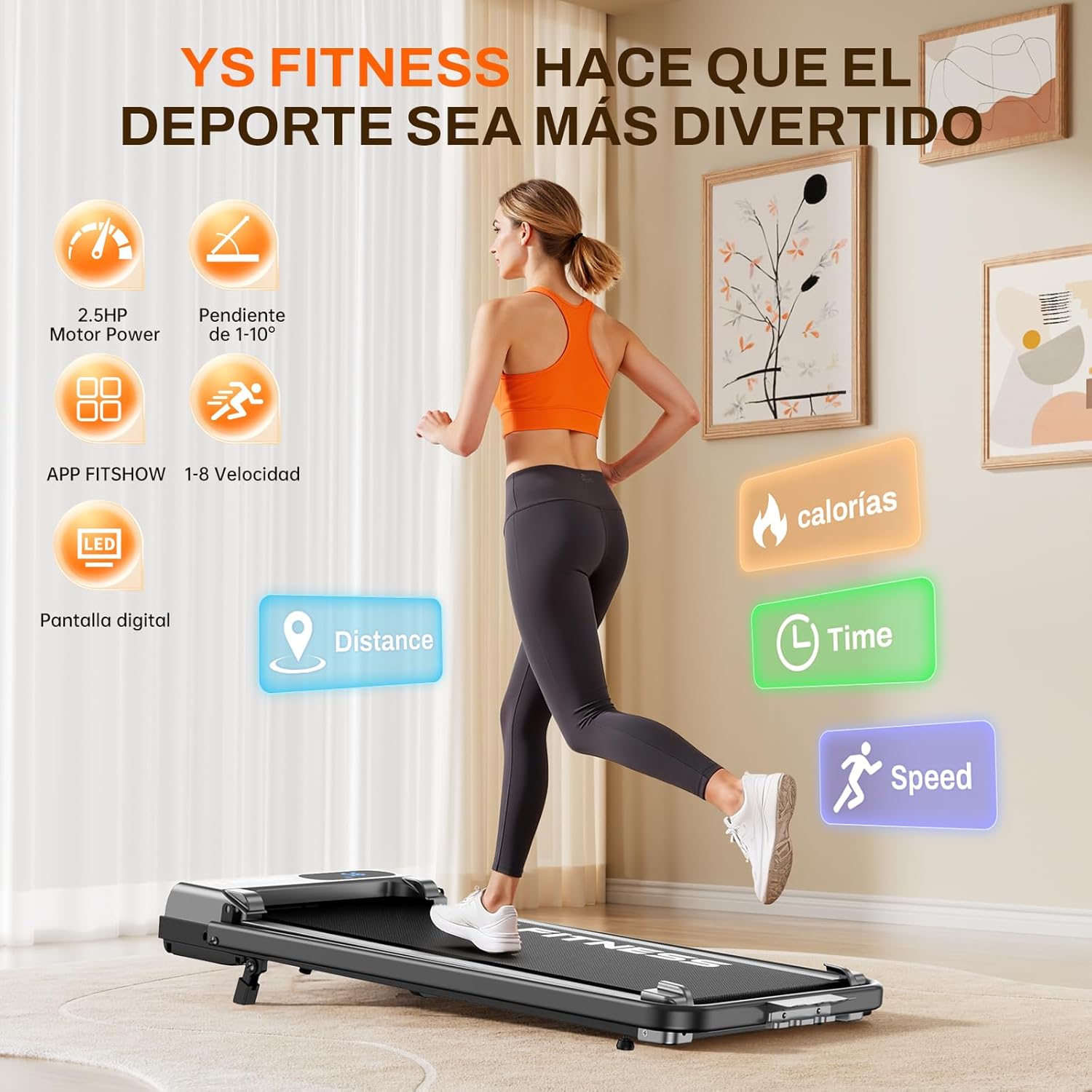Caminadora Eléctrica con App Y Control Remoto, Caminadora Portatil Plegable, Walking Pad con Asa 3 Modos, Inclinación Ajustable 0-10°, Motor Silencioso 2.5HP, Pantalla Digital,120Kg para Hogar Oficina