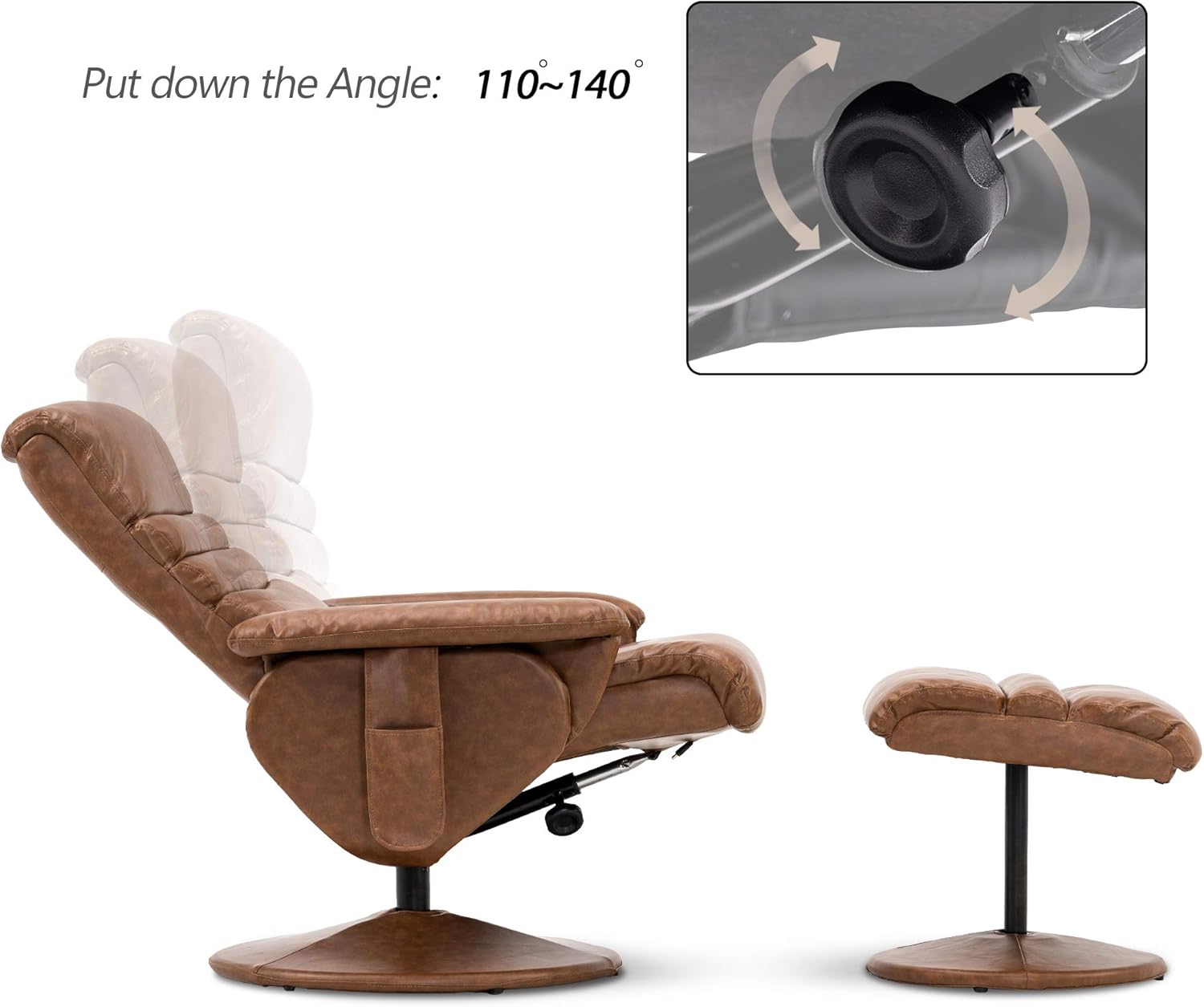 Silla reclinable con otomana, silla reclinable con masaje, silla giratoria de 360 años, piel sintética 7902 (blanco crema)