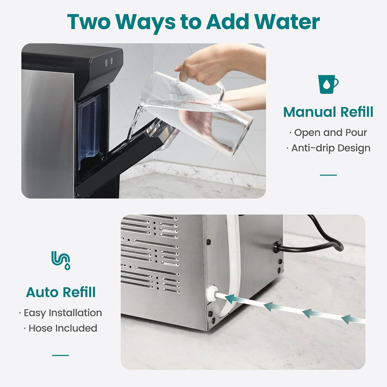 Máquina de hielo para encimera Gevi home V2.0, máquina de hielo con bandeja autolimpiante, simplemente ábrala y vierta para rellenar agua, carcasa de acero inoxidable, se puede colocar debajo del gabinete-----Paño de limpieza