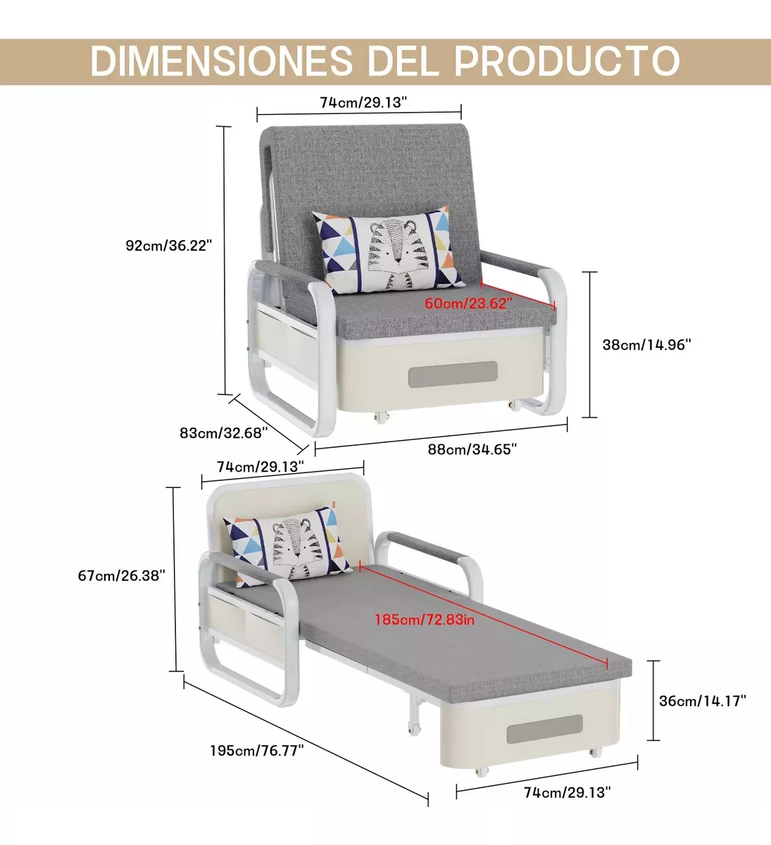 Sofá Cama Individual Plegable Y Con Almacenaje