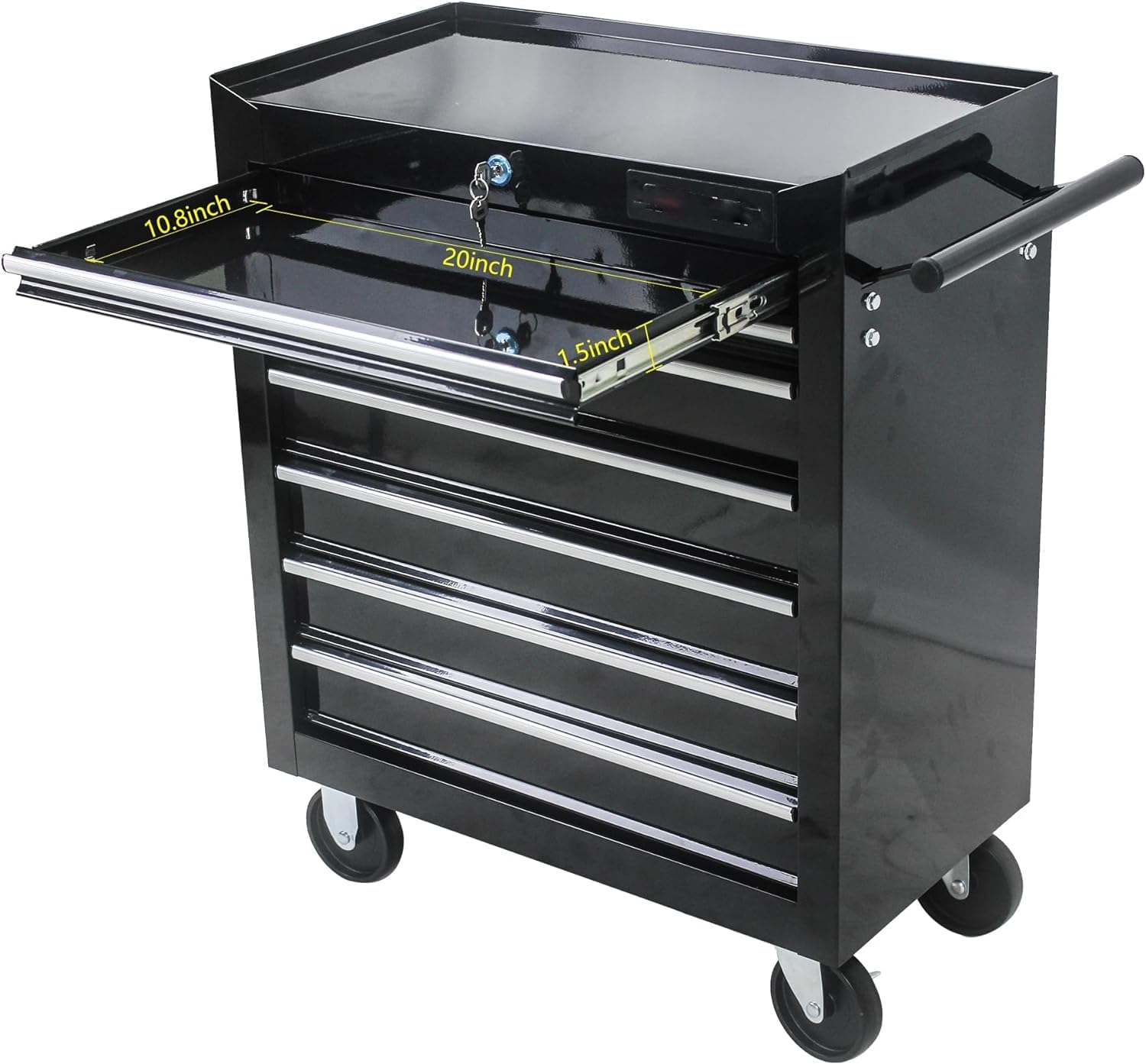 BouPower - Cofres de Herramientas de 7 cajones, clóset de Almacenamiento con Bandeja Desmontable, Color Negro