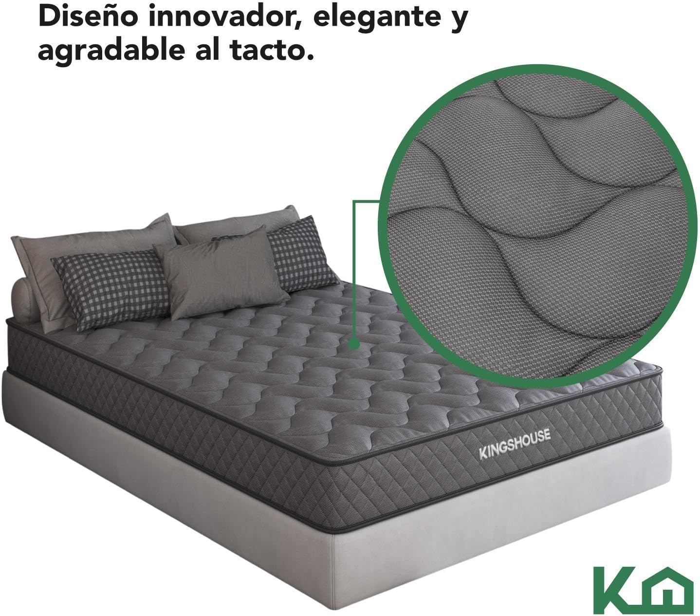 Kingshouse | Colchón en Caja Matrimonial Color Gris - Espuma de Alta Densidad - (LAxANxAL) 190x135x15 cm - Antiácaros e Hipoalergénico - Memory Foam, Adaptable y Suave - Firmeza Justa