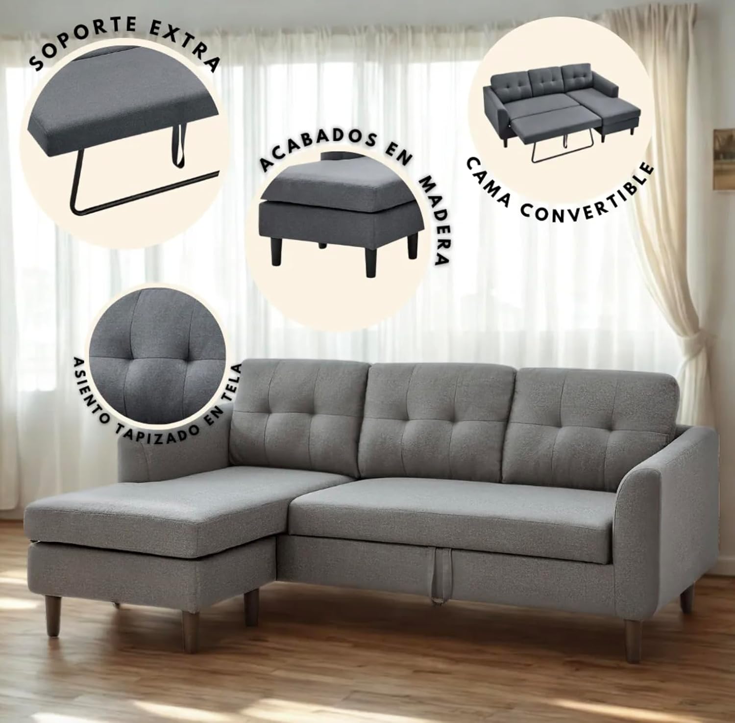 Sofácama Sofa Cama Futón Sillón Sala Reclinable Extraible Moderno Minimalista Fresco Duradero Calidad Convertible Modular