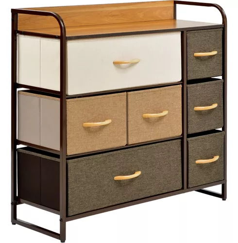 Mueble Buro Organizador Comoda Metal 7 Cajoneras Tela Color Café