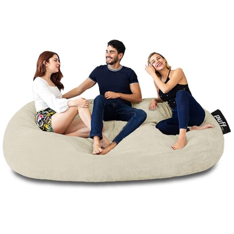 Puff - Sillón 2 en 1 con Cama King Size para Adultos Relleno de Hule Espuma (Puff: 180x50x100 cm, Cama: 200x220 cm) Cómodo Acabado en Gamuza Color Arena-almohada