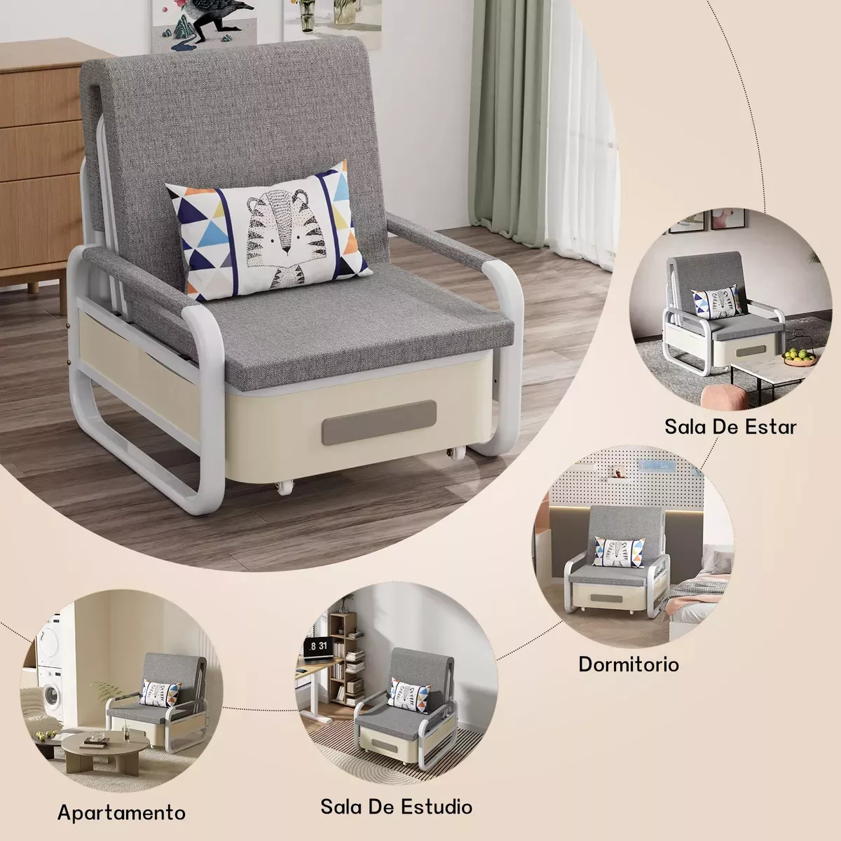 Sofá Cama Individual Plegable Y Con Almacenaje