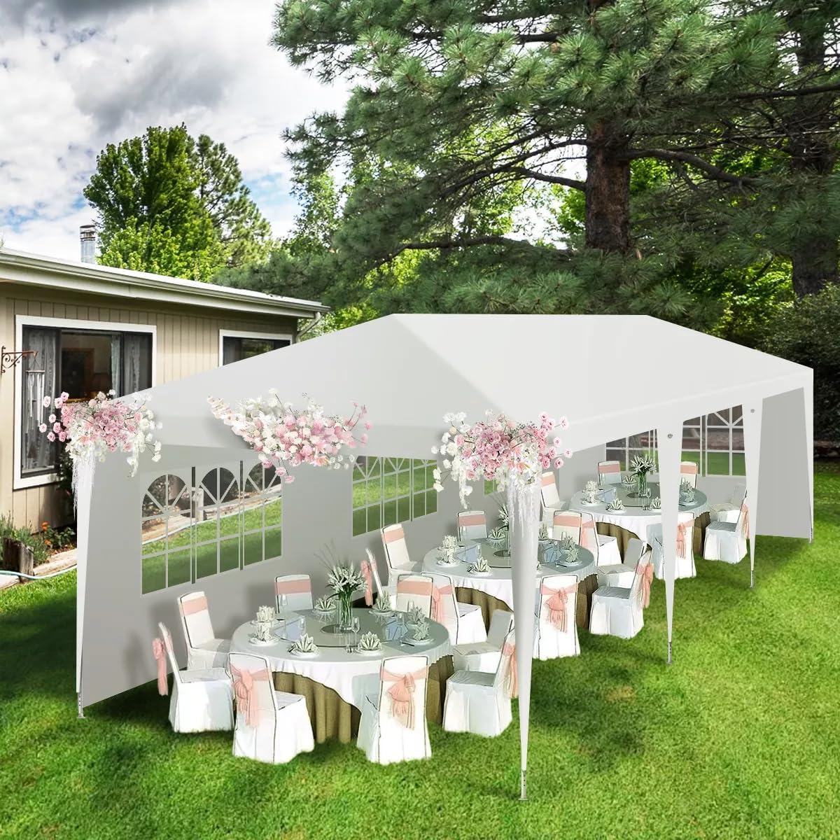EEGVUY Carpa Toldo con Paredes Laterales Extraíbles, 3x9M Tienda de Fiesta Impermeable, con Ventanas para Eventos en el Patio y Jardín