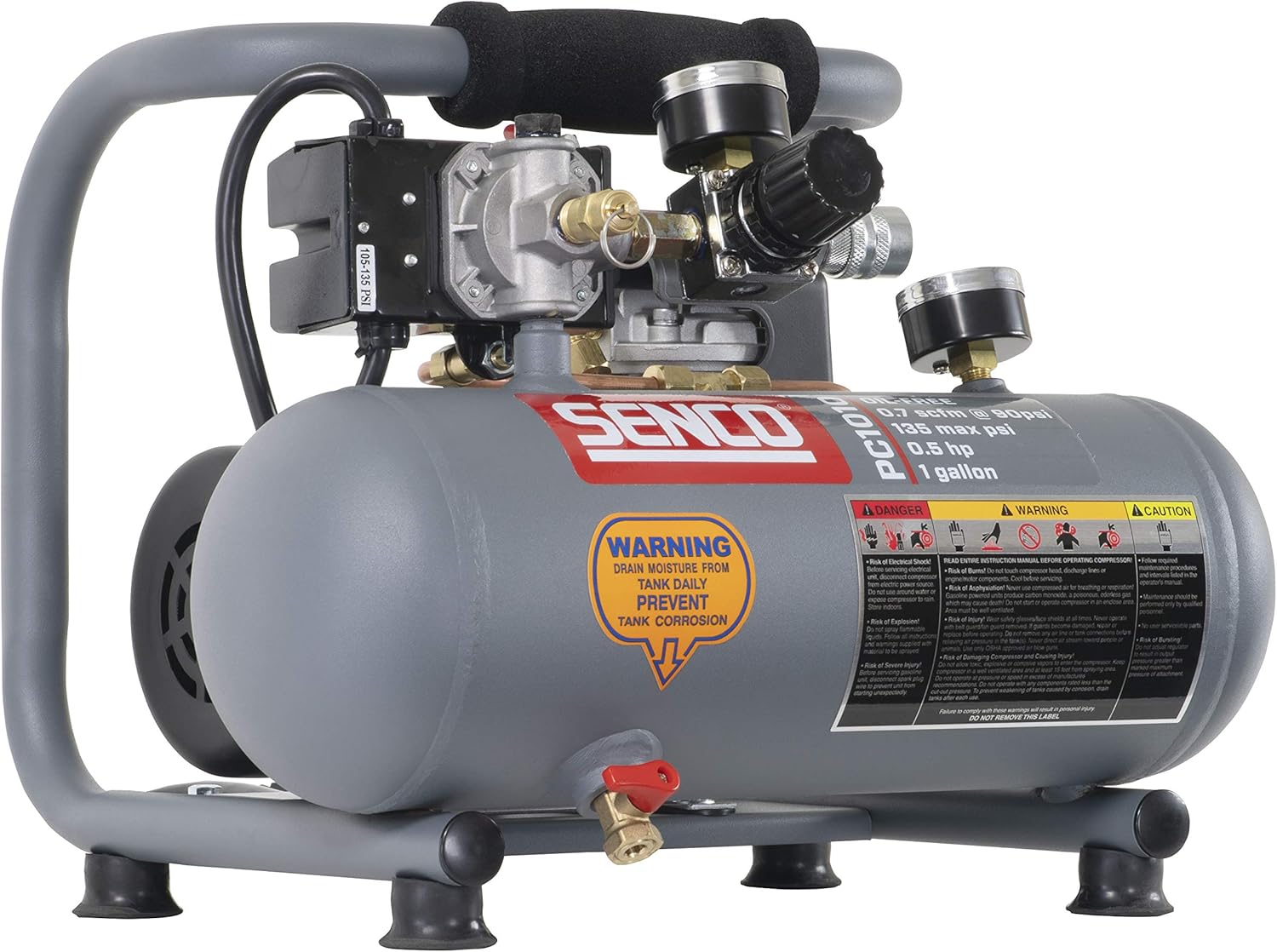 Senco PC1010 1-Horsepower Peak, 1/2 hp running 1-Gallon Compressor