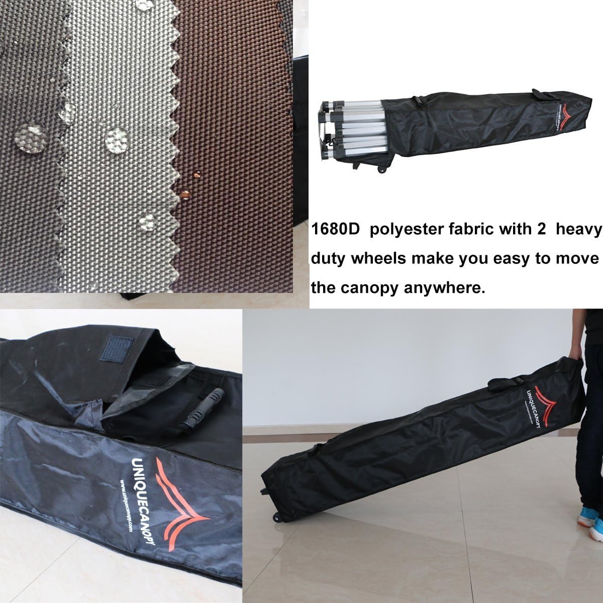 UNIQUECANOPY Ez - Tienda de campaña desplegable de 10 x 10 pies, refugio instantáneo comercial con bolsa de rodillo resistente, 4 bolsas de arena para toldo, tira roja y blanca de 10 x 10 pies