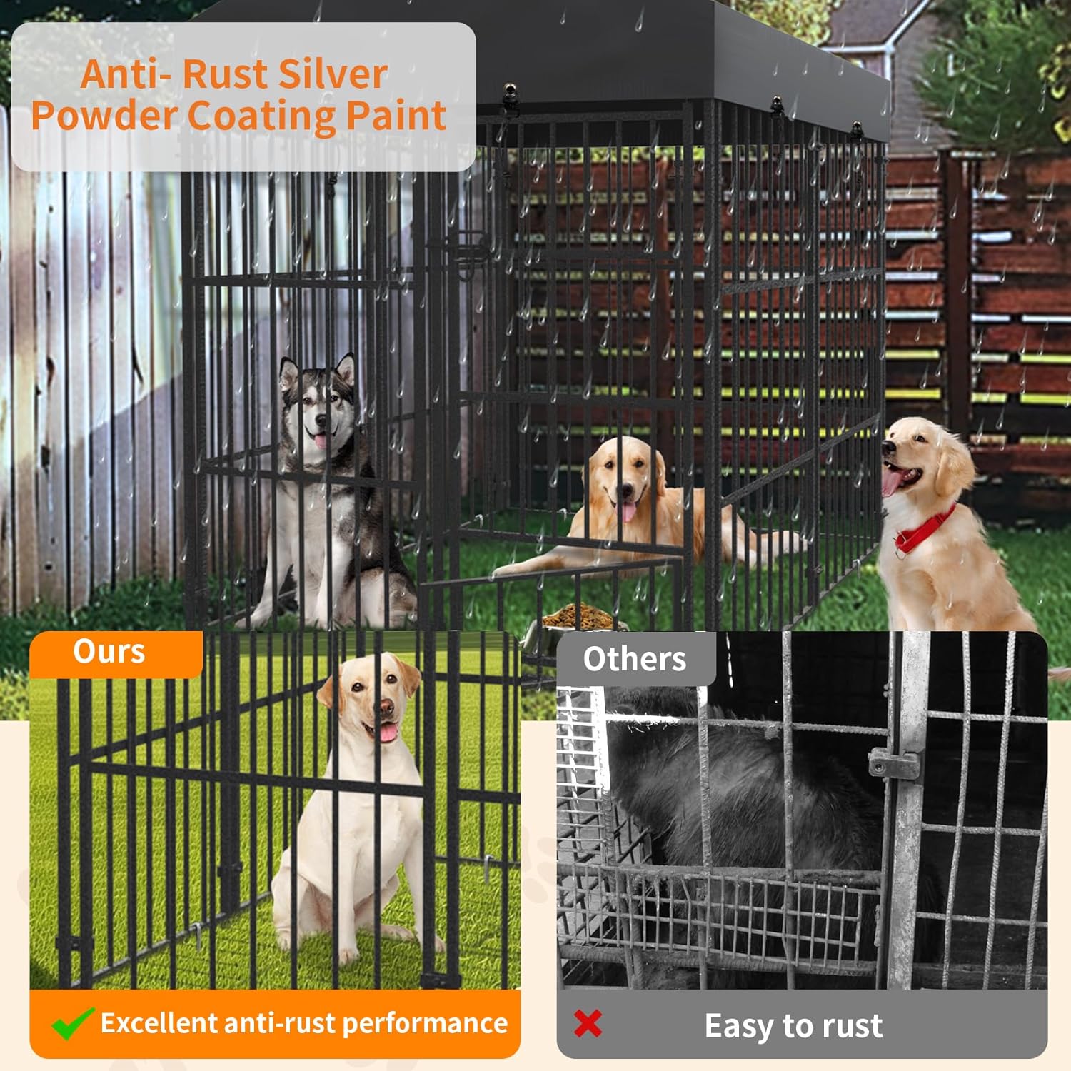 Wisfor Casas para Perros: Perreras Exteriores con Techo 249x120x165 cm Jaulas para Perros Grandes Parque Vallas Corral Cercados para Mascotas de Metal Inoxidable con Cerradura (L)