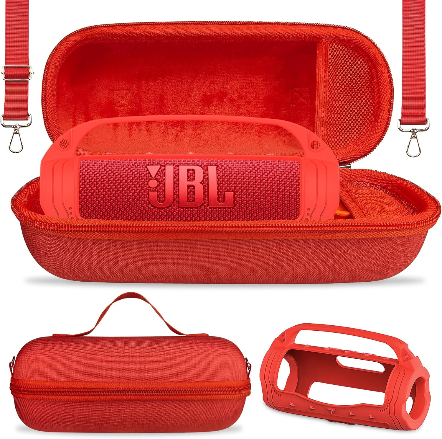 JCHPINE - Funda de silicona y funda de transporte rígida para altavoz portátil JBL Flip 7, accesorios para JBL Flip 7, funda de silicona con asa y correa para el hombro (rosa)