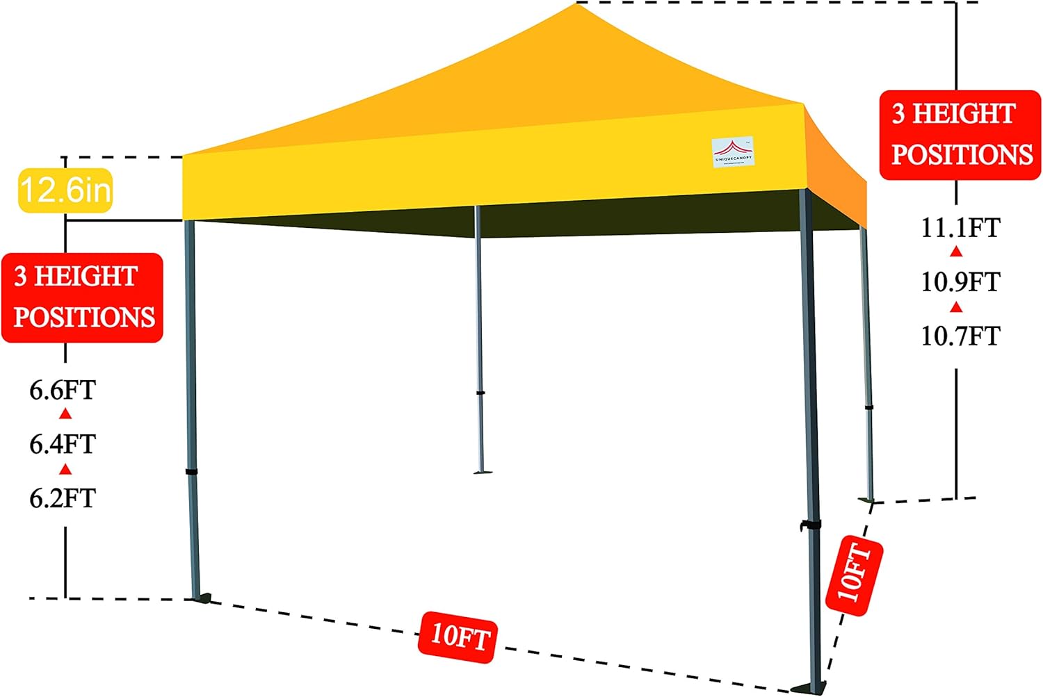 UNIQUECANOPY Ez - Tienda de campaña desplegable de 10 x 10 pies, refugio instantáneo comercial con bolsa de rodillo resistente, 4 bolsas de arena para toldo, tira roja y blanca de 10 x 10 pies