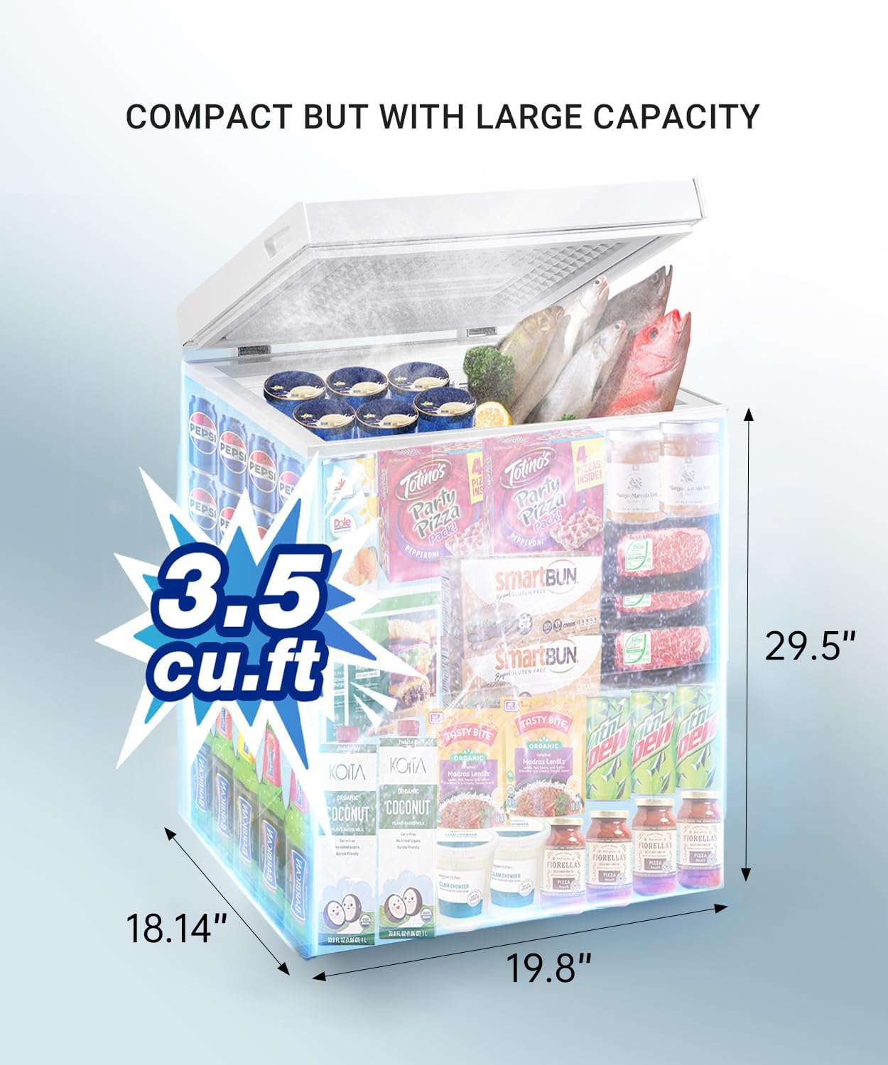 Congelador de pecho pequeño congelador profundo de 3.5 pies cúbicos con cestas extraíbles y 6 temperaturas ajustables (hasta -75 °F) y puerta abierta superior, mini congelador compacto adecuado para