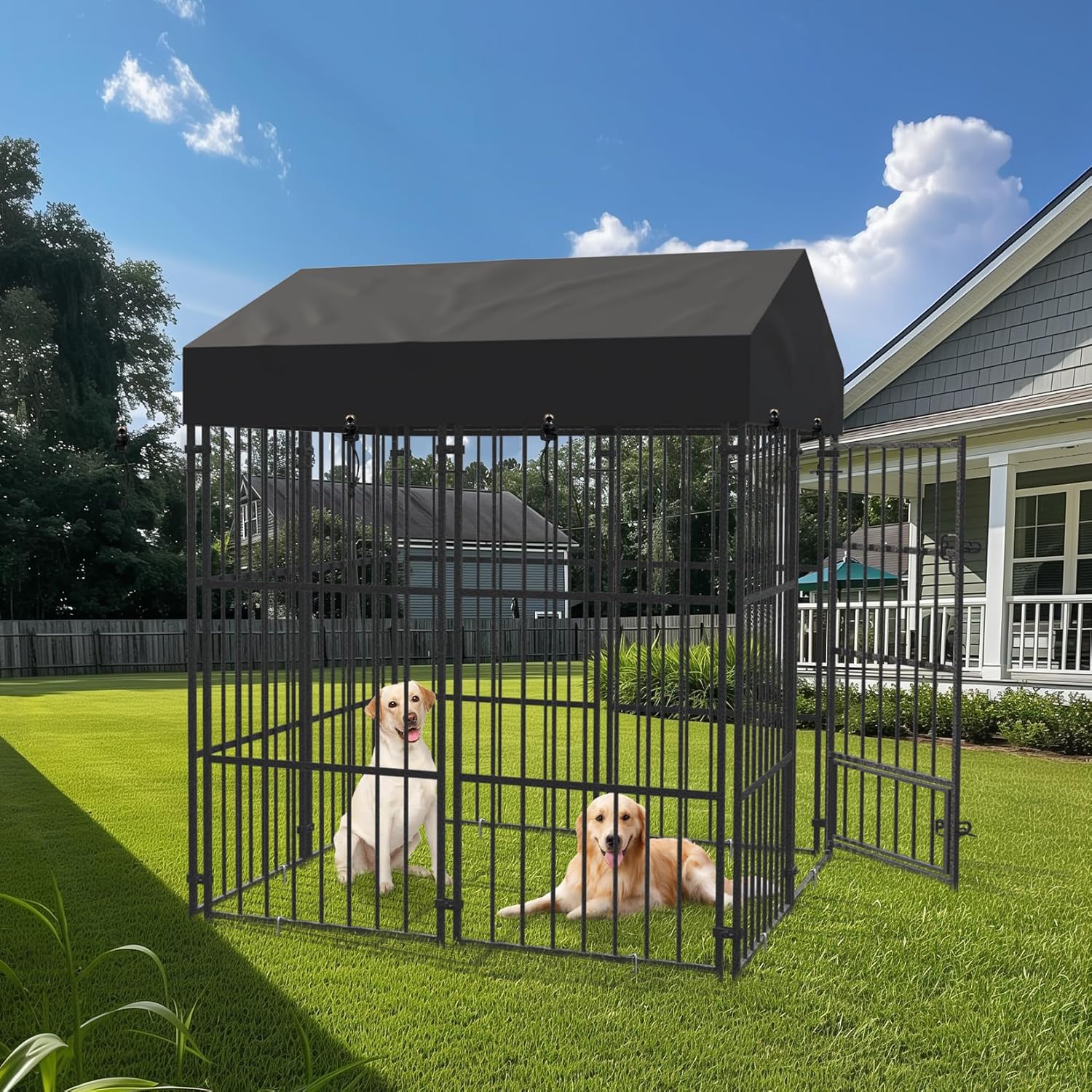 Wisfor Casas para Perros: Perreras Exteriores con Techo 249x120x165 cm Jaulas para Perros Grandes Parque Vallas Corral Cercados para Mascotas de Metal Inoxidable con Cerradura (L)