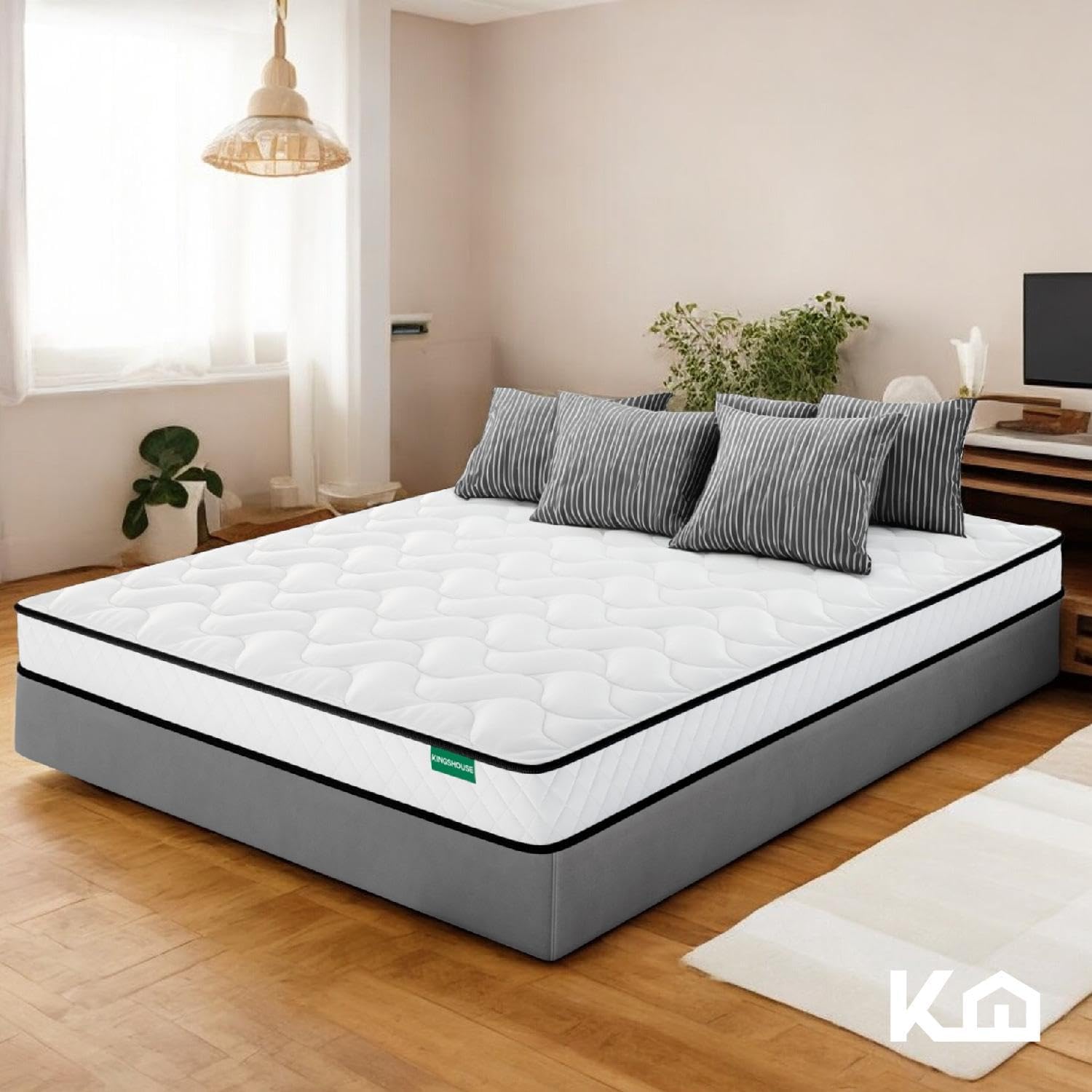 Kingshouse | Colchón en Caja Matrimonial Color Gris - Espuma de Alta Densidad - (LAxANxAL) 190x135x15 cm - Antiácaros e Hipoalergénico - Memory Foam, Adaptable y Suave - Firmeza Justa