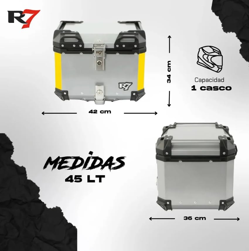 Baúl Trasero Motocicleta Aluminio 45 con Respaldo (Plata)