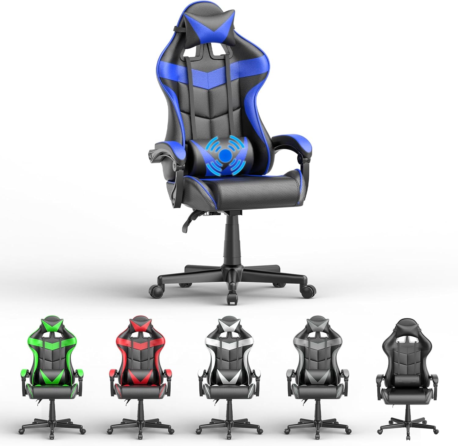 Silla de juegos de PC, silla de carreras para juegos, silla de computadora, silla de oficina E-Sports, silla ergonómica con reposapiés retráctil, reposacabezas ajustable y soporte lumbar (azul)