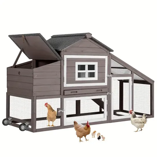 Gallinero expandible Aivituvin para gallinas para exteriores con ruedas, caja nido, bandeja extraíble a prueba de fugas y panel de techo resistente a los rayos UV