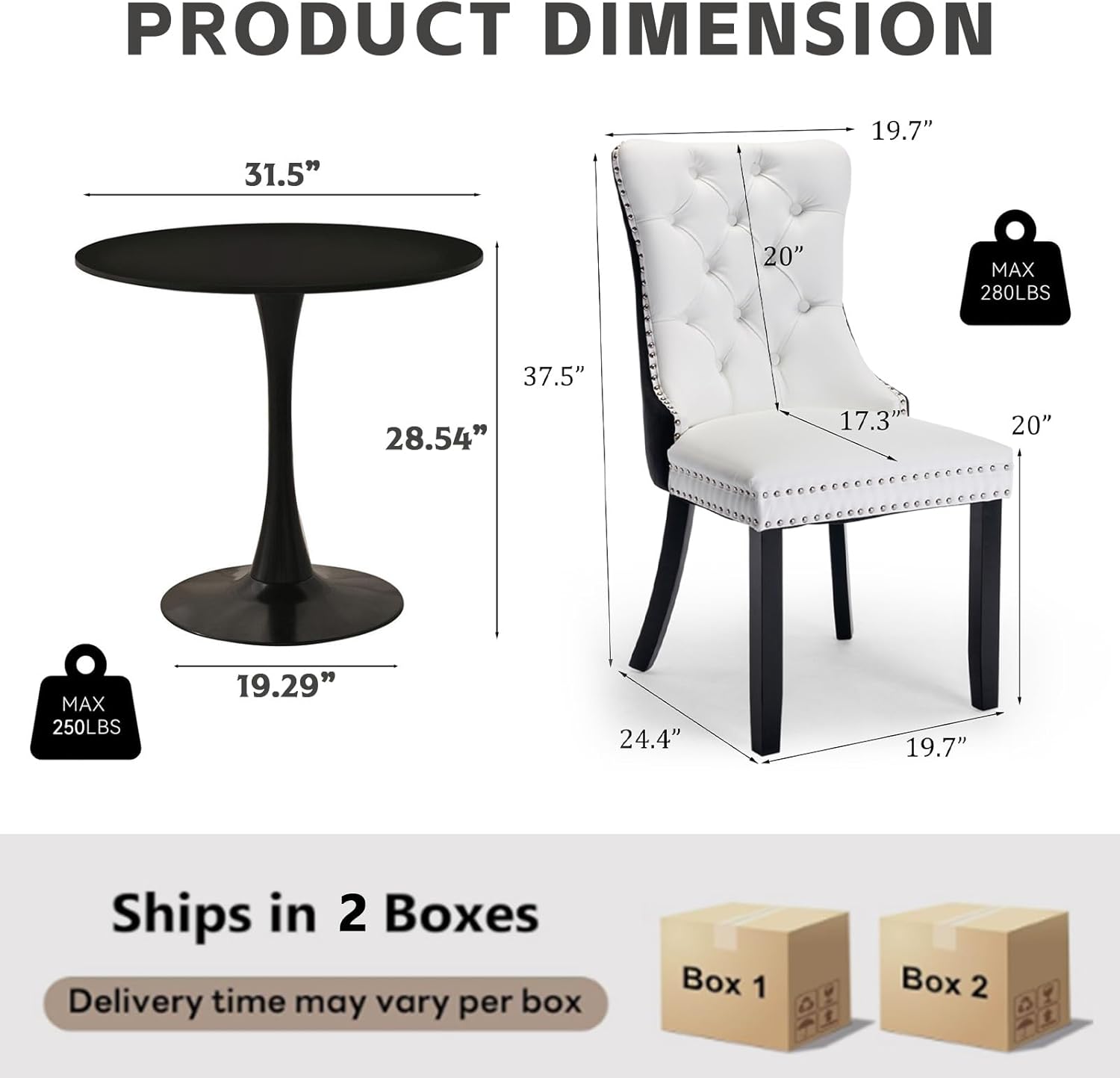 Juego de 6 sillas de comedor tapizadas de piel, estilo moderno, con ribete de cabeza de clavo y pata de madera, anillo de metal para comedor y sala de estar (blanco y negro, juego de 6)