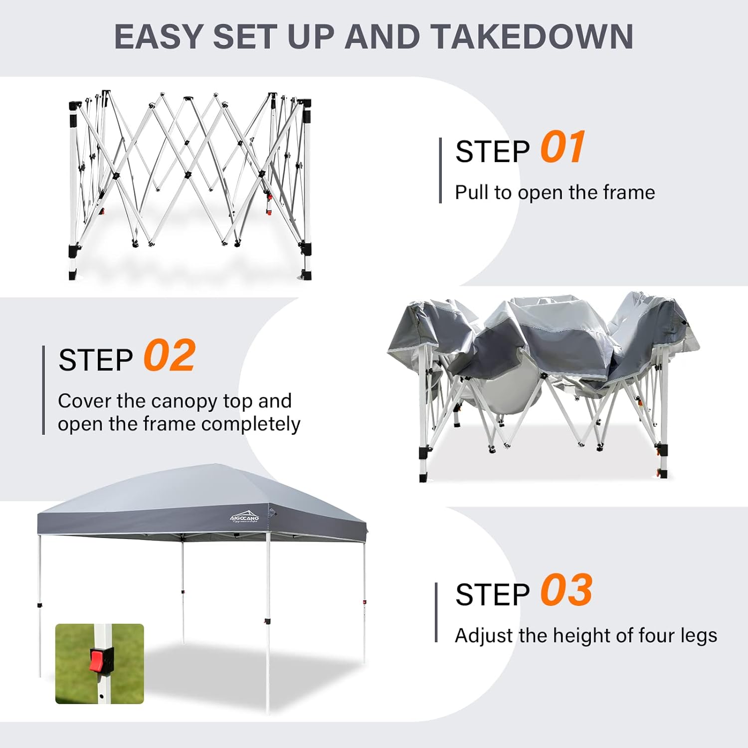 AIGOCANO Tienda de campaña para exteriores, toldo desplegable de 10 x 10 pulgadas, tiendas de campaña instantáneas para fiestas con bolsa enrollable, 4 bolsas de arena, toldos portátiles fáciles de subir (gris)