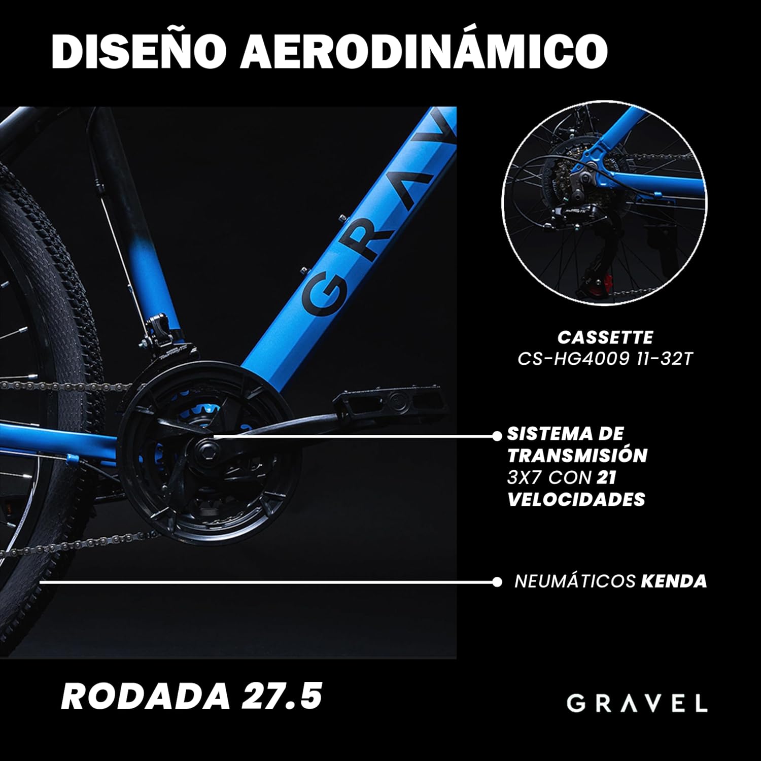 GRAVEL | Mountain Bike Everest MTB - Bicicleta Rodada 27.5 | Talla 17" Bicicleta de Montaña | Diseño Aerodinámico con 21 Velocidades y Frenos de Disco