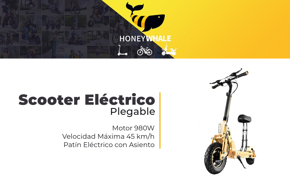C1 Scooter Eléctrico Adulto con Asiento, Patín Eléctrico Plegable con Motor 980W, Velocidad