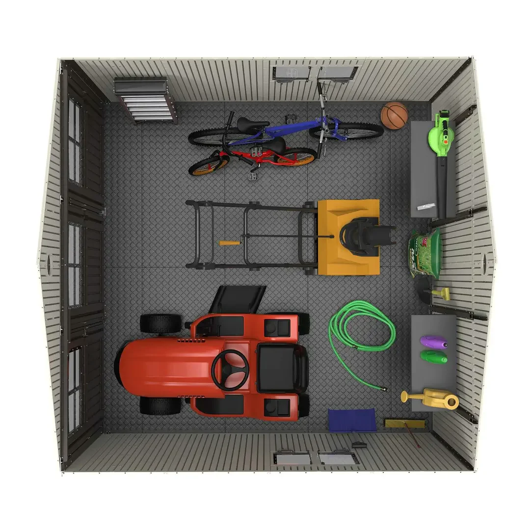 Cobertizo de almacenamiento de plástico de 11 pies de ancho x 11 pies de profundidad