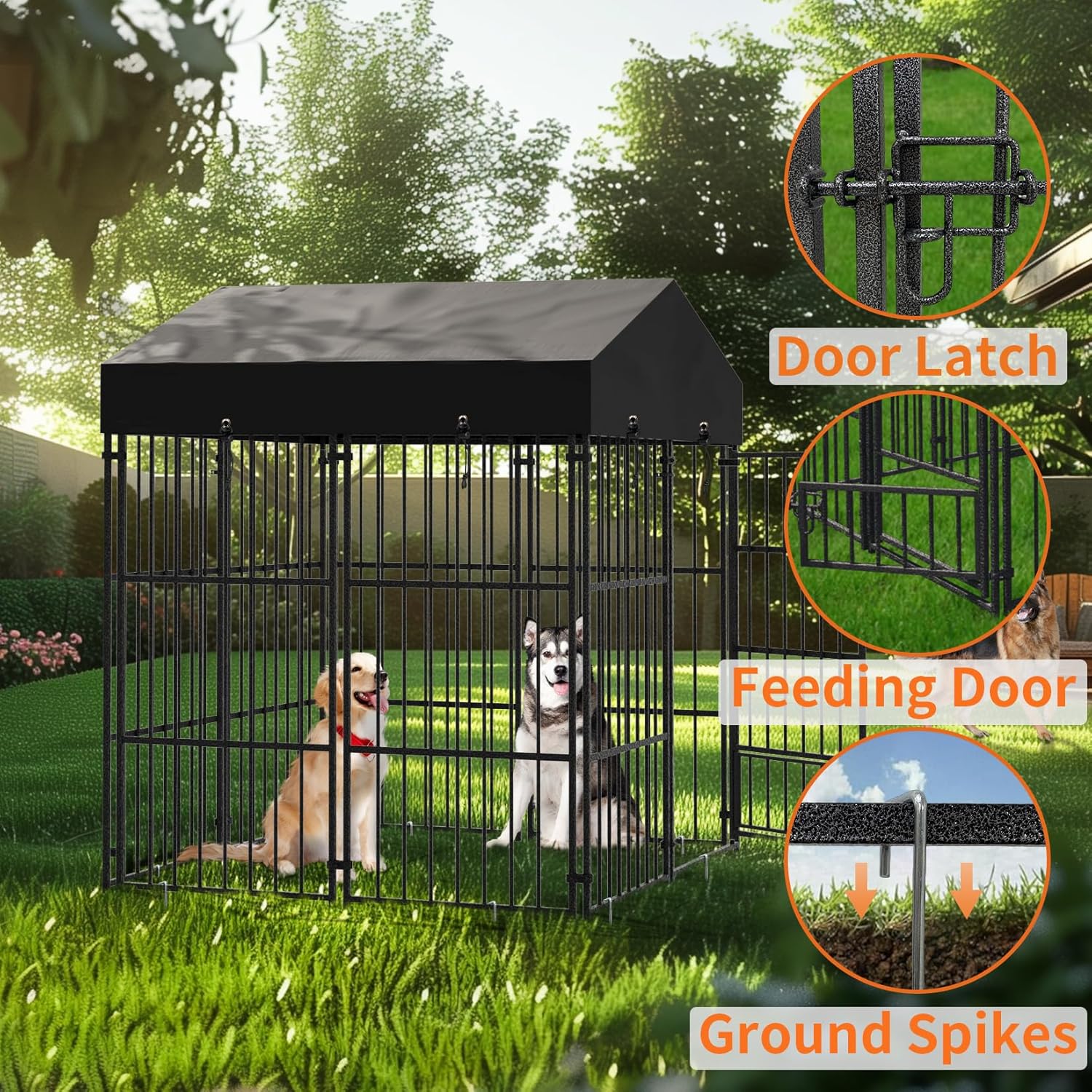 Wisfor Casas para Perros: Perreras Exteriores con Techo 249x120x165 cm Jaulas para Perros Grandes Parque Vallas Corral Cercados para Mascotas de Metal Inoxidable con Cerradura (L)