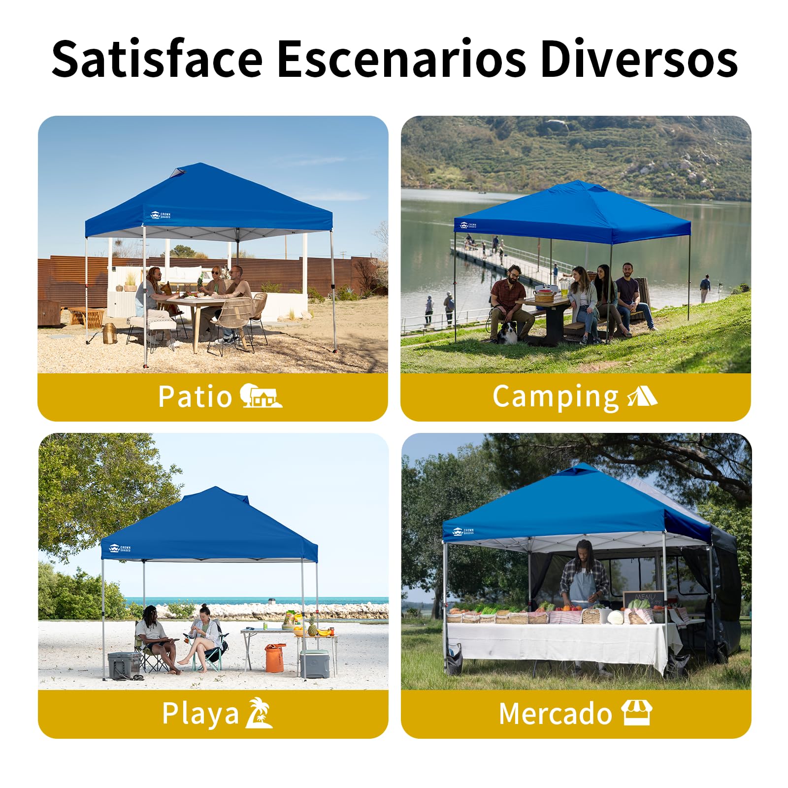 CROWN SHADES Carpa Toldo 3x3 Reforzado Plegable Impermeable | Bloqueo Central de un Clic | Bolsa con Ruedas | Revestimiento Plateado Protección Solar | Ideal para Jardín, Exteriores y Camping (Azul)