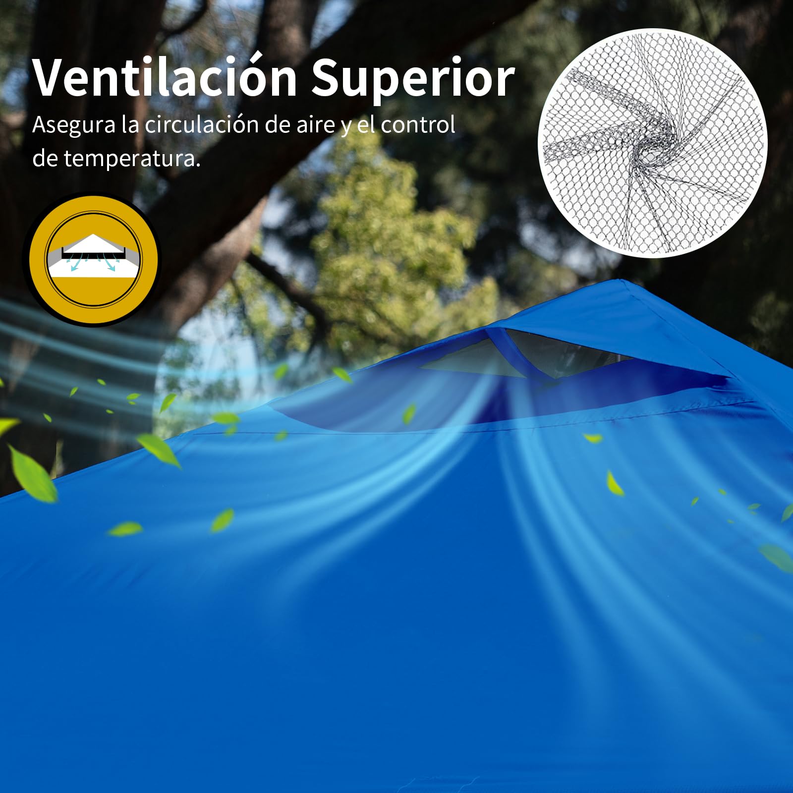CROWN SHADES Carpa Toldo 3x3 Reforzado Plegable Impermeable | Bloqueo Central de un Clic | Bolsa con Ruedas | Revestimiento Plateado Protección Solar | Ideal para Jardín, Exteriores y Camping (Azul)