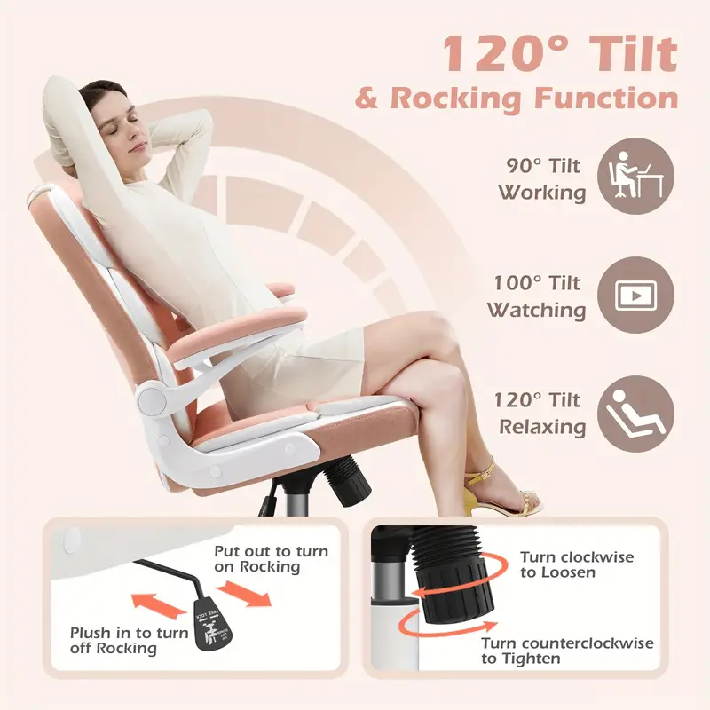 Silla de Oficina Ergonómica de Terciopelo Beige con Soporte Lumbar, Apoyabrazos Ajustables y Base Giratoria - Silla de Escritorio Ejecutiva Cómoda para el Hogar, Estudio o Dormitorio
