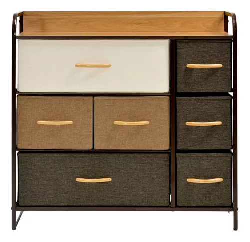 Mueble Buro Organizador Comoda Metal 7 Cajoneras Tela Color Café