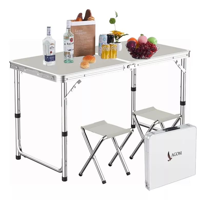 Mesa De Aluminio Plegable Lagom 120*60*70cm Ligero Con Superficie De Melamina Mdf Resistente De Fuego Diseño De Camping Tres Alturas Ajustable Antideslizante Pestillo De Seguridad Para Picnic Barbacoa