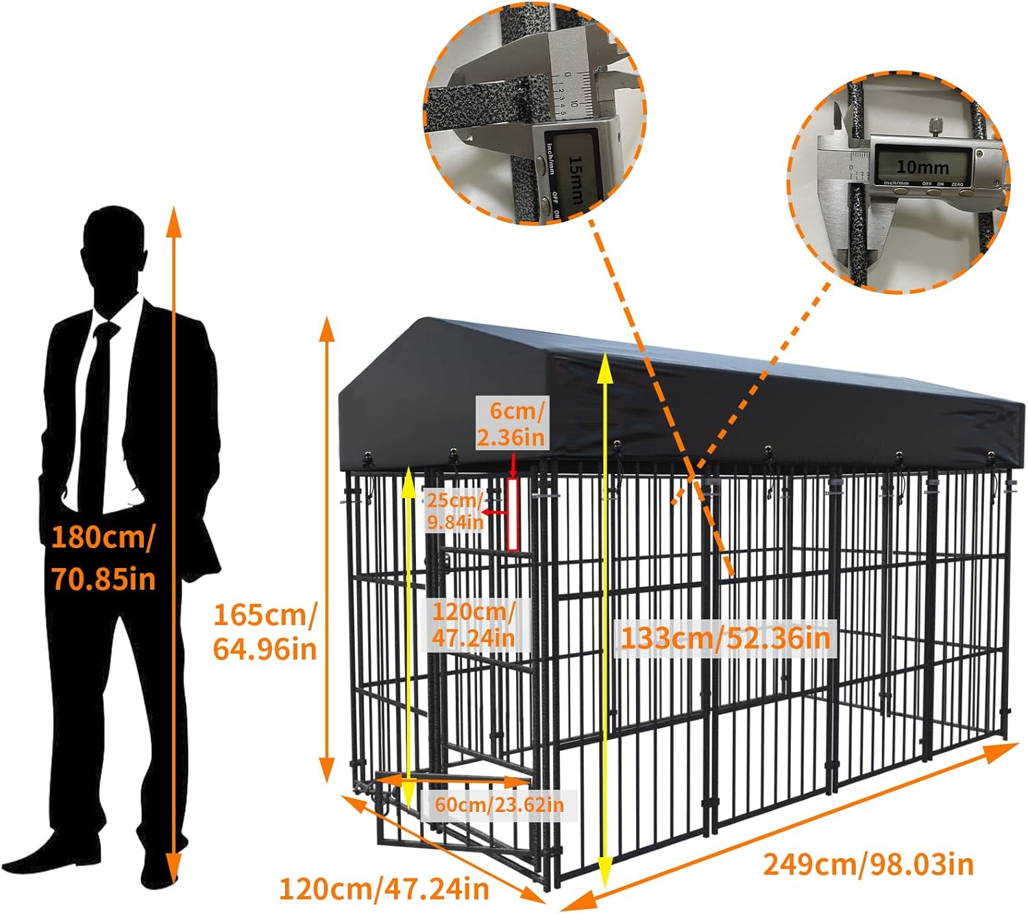 Wisfor Casas para Perros: Perreras Exteriores con Techo 249x120x165 cm Jaulas para Perros Grandes Parque Vallas Corral Cercados para Mascotas de Metal Inoxidable con Cerradura (L)