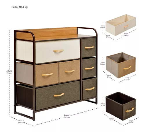Mueble Buro Organizador Comoda Metal 7 Cajoneras Tela Color Café