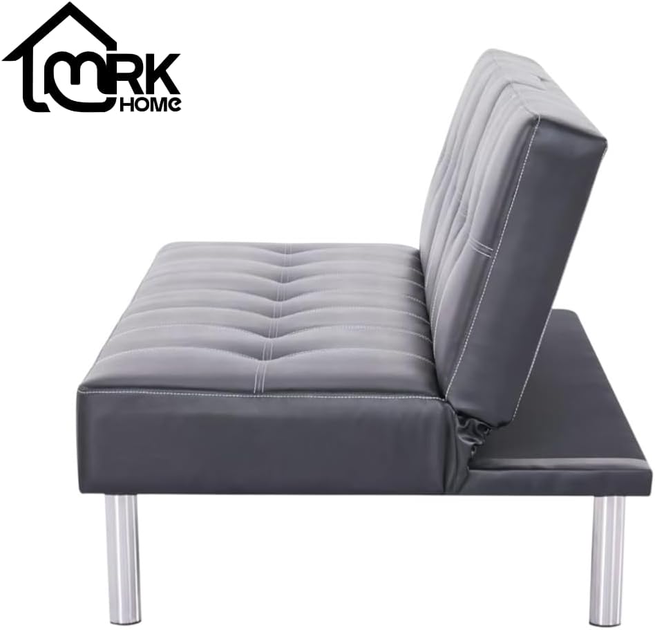 Sofá Cama Reclinable Futón 3 plazas Negro Bonnie De Tela Matrimonial, Soporta 240 Kg, Resistente, Estable, Cómodo, Acolchado