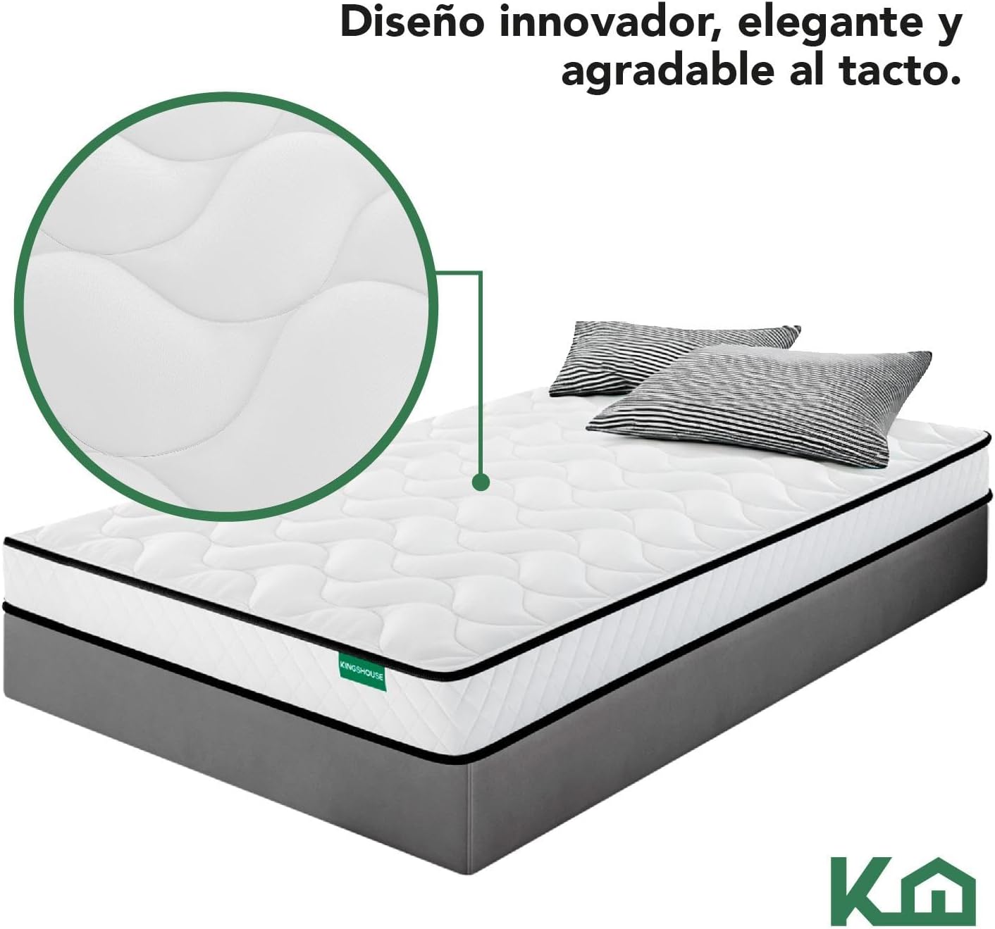 Kingshouse | Colchón en Caja Matrimonial Color Gris - Espuma de Alta Densidad - (LAxANxAL) 190x135x15 cm - Antiácaros e Hipoalergénico - Memory Foam, Adaptable y Suave - Firmeza Justa