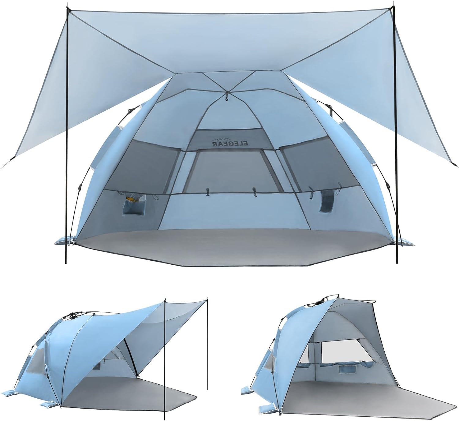Elegear Tienda para Playa con UPF 50+ Refugio Solar de Playa Ligero, Instantáneo Portátil Carpa para Playa Camping, Tienda Sombra con Cremallera Extendida para Camping de Playa, Azul