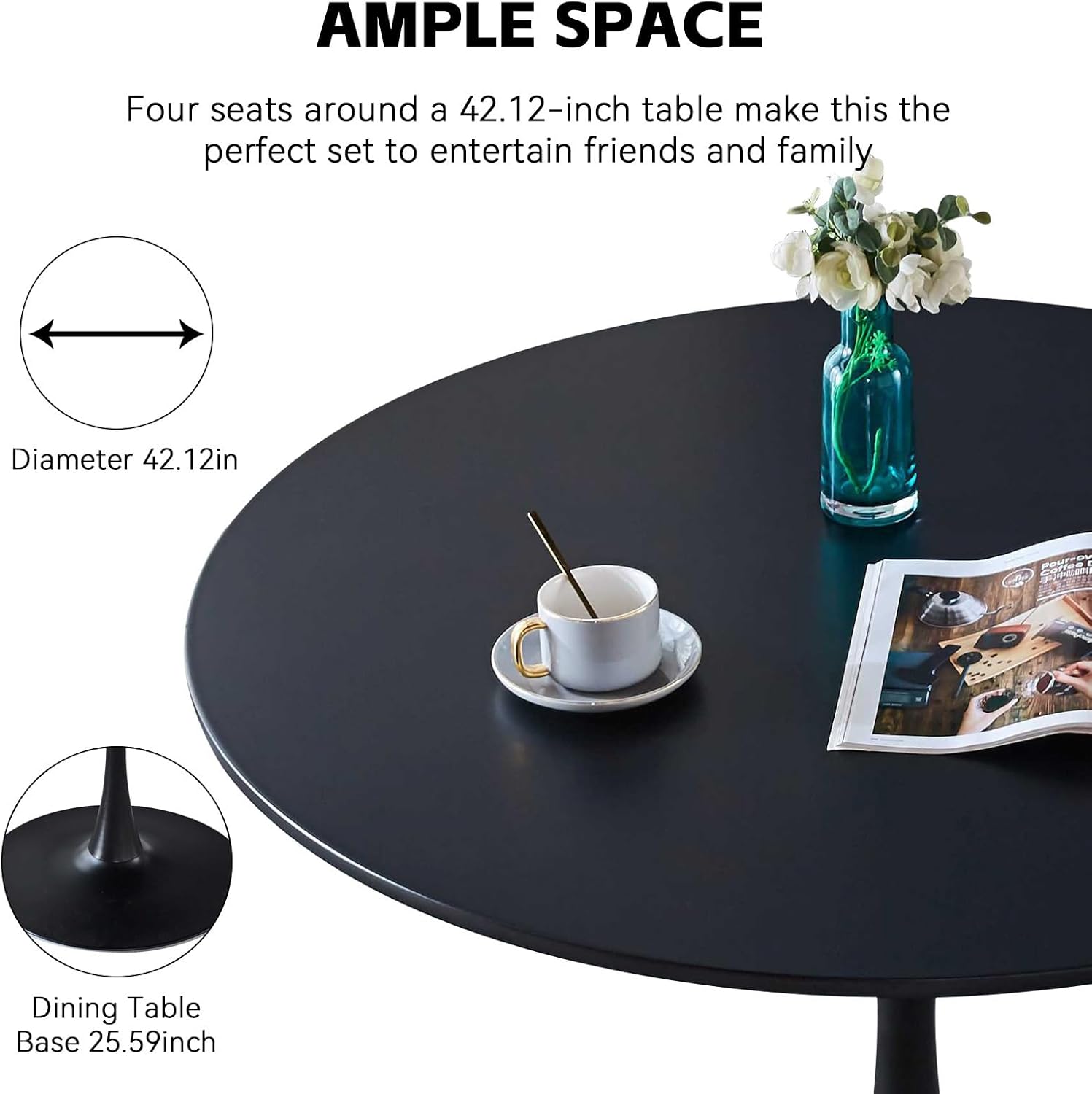 Juego de 6 sillas de comedor tapizadas de piel, estilo moderno, con ribete de cabeza de clavo y pata de madera, anillo de metal para comedor y sala de estar (blanco y negro, juego de 6)