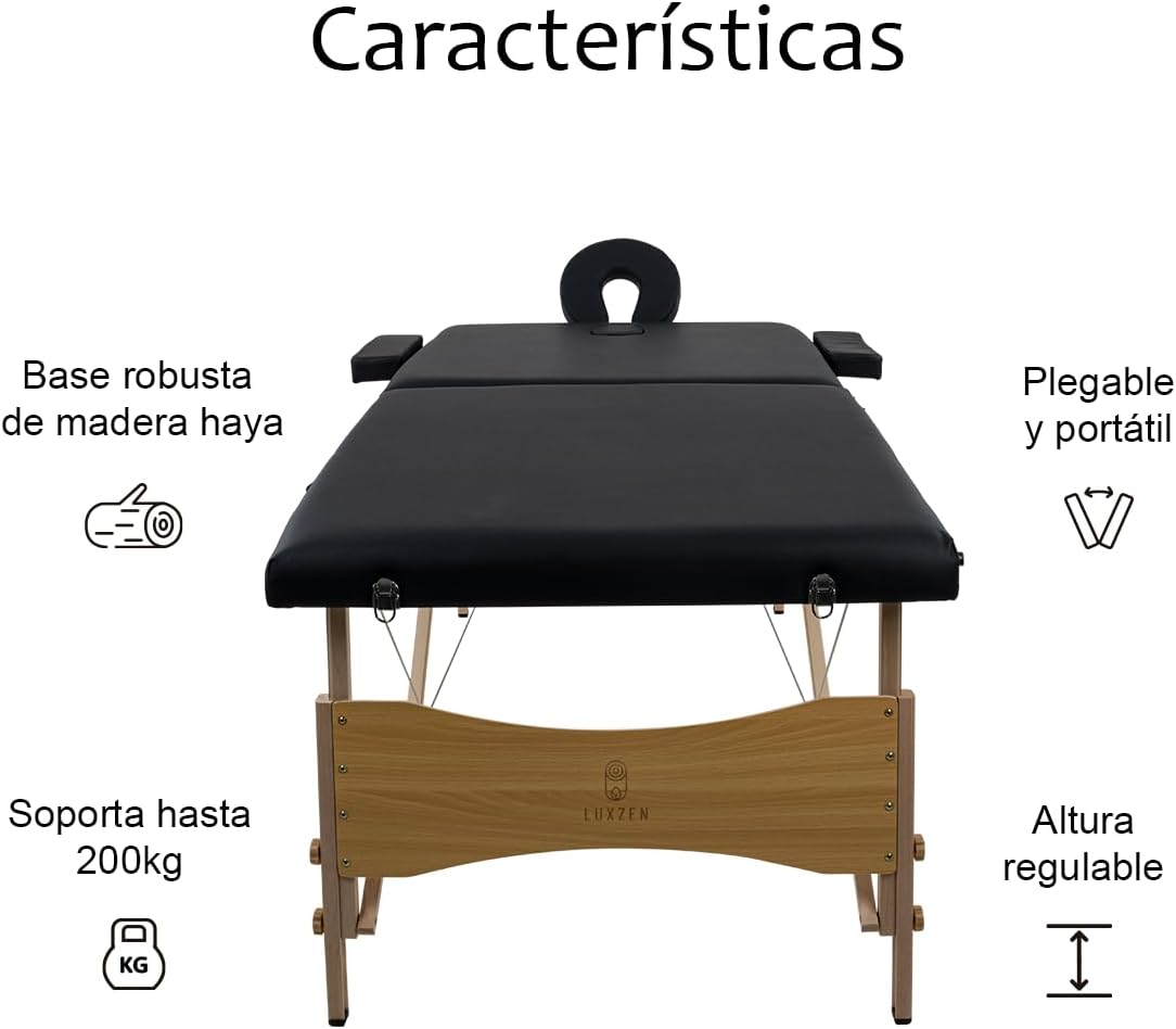 LUXZEN - Cama para Masajes Portatil Plegable Profesional con Estuche y Altura Ajustable Camilla Fisioterapia Ideal para Tatuar SPA Quiropraxia o Facial (Extra Grande 85cm Ancho) (Beige)