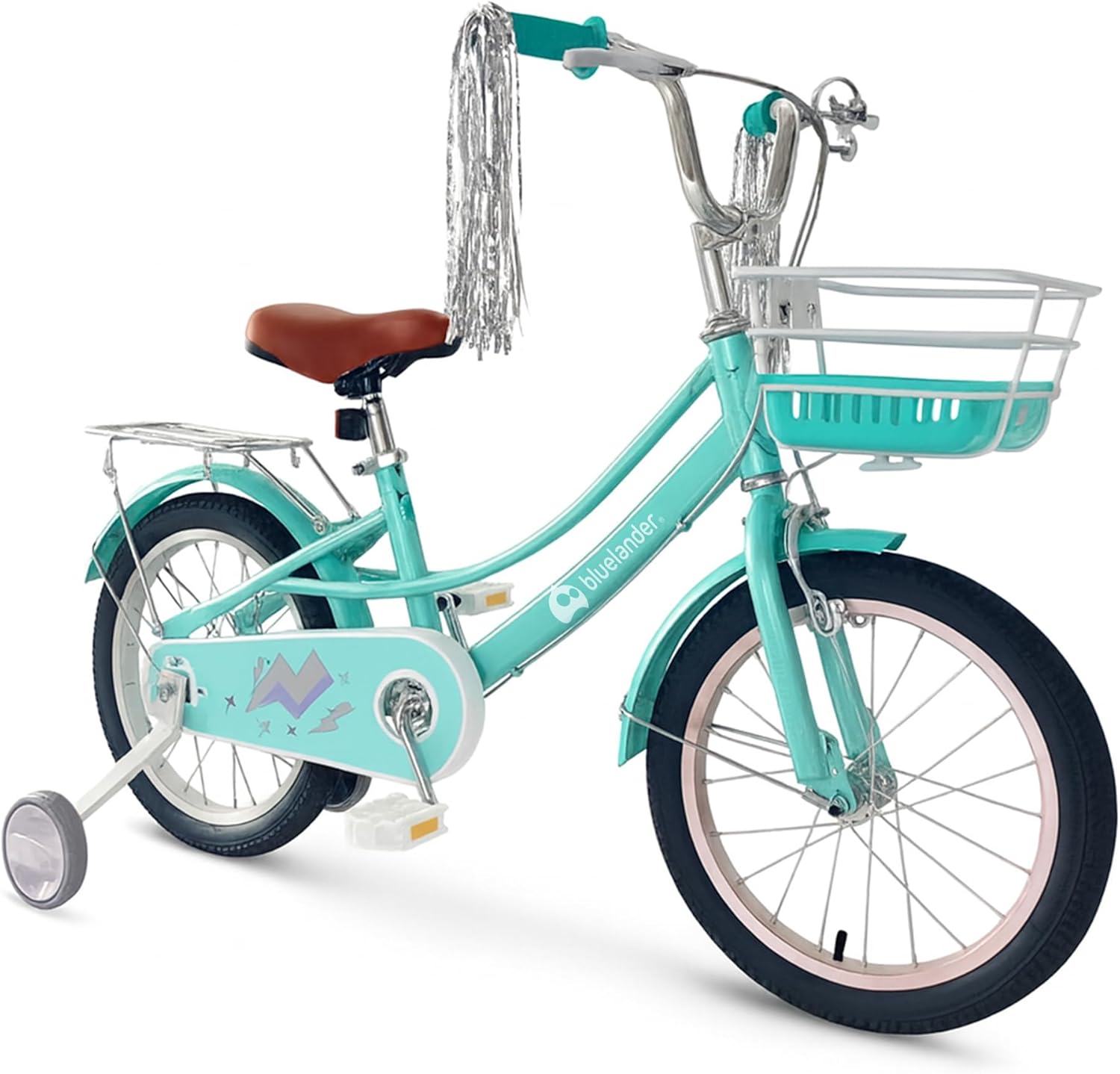 Bluelander Bicicleta Infantil para Niña, Rodada 16 con Ruedas de Entrenamiento, Canastilla, Parrilla Metalica y Salpicadera, Asiento y Manubrio Ajustable, Ideal para Niñas de 4 a 6 Años