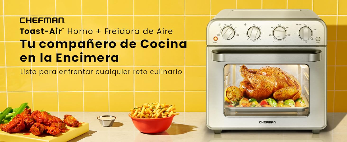 Chefman, horno tostador, freidora de aire, horno, hornear, tostar, comida saludable