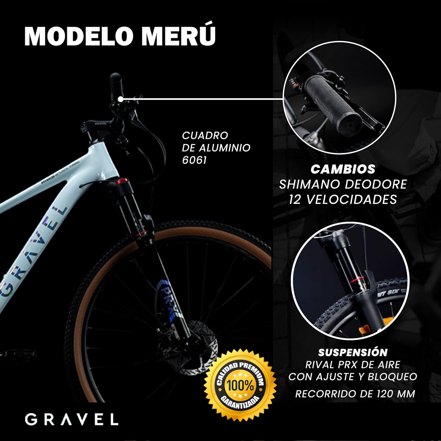 GRAVEL | Bicicleta de Montaña Meru Bicicleta Rodada 29 Blanca | Cuadro Aluminio 6061 | Cambios Shimano DEORE M6100 | Cassette 11-52T 12 Velocidades | Bici con Frenos Hidráulicos Shimano