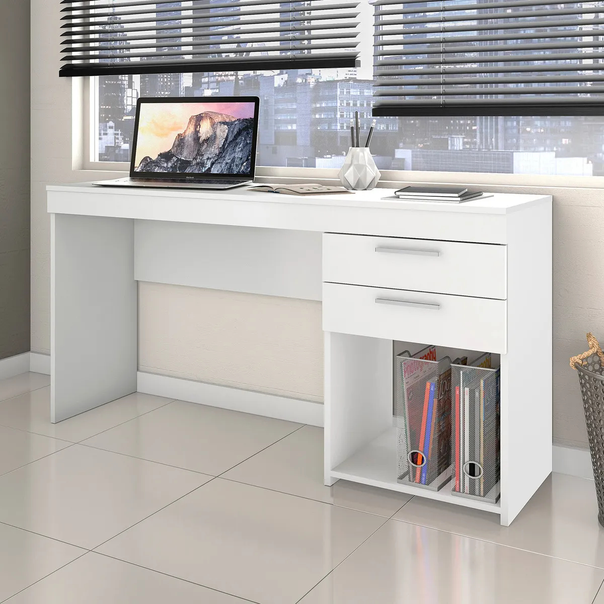 Escritorio Notável Móveis Mesa office 2 gavetas mdp de 1210mm x 760mm x 410mm blanco Mate