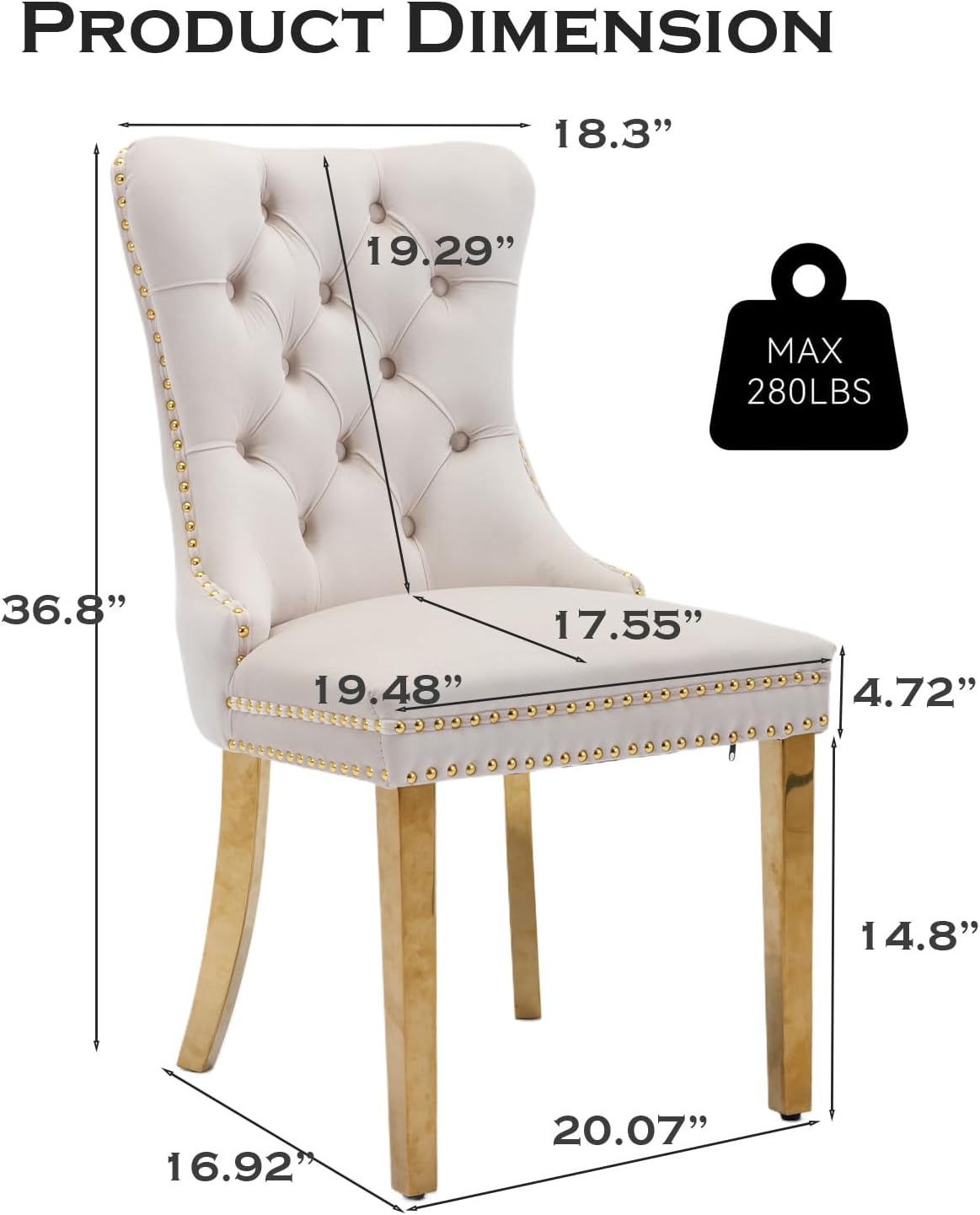 Juego de 6 sillas de comedor tapizadas de piel, estilo moderno, con ribete de cabeza de clavo y pata de madera, anillo de metal para comedor y sala de estar (blanco y negro, juego de 6)