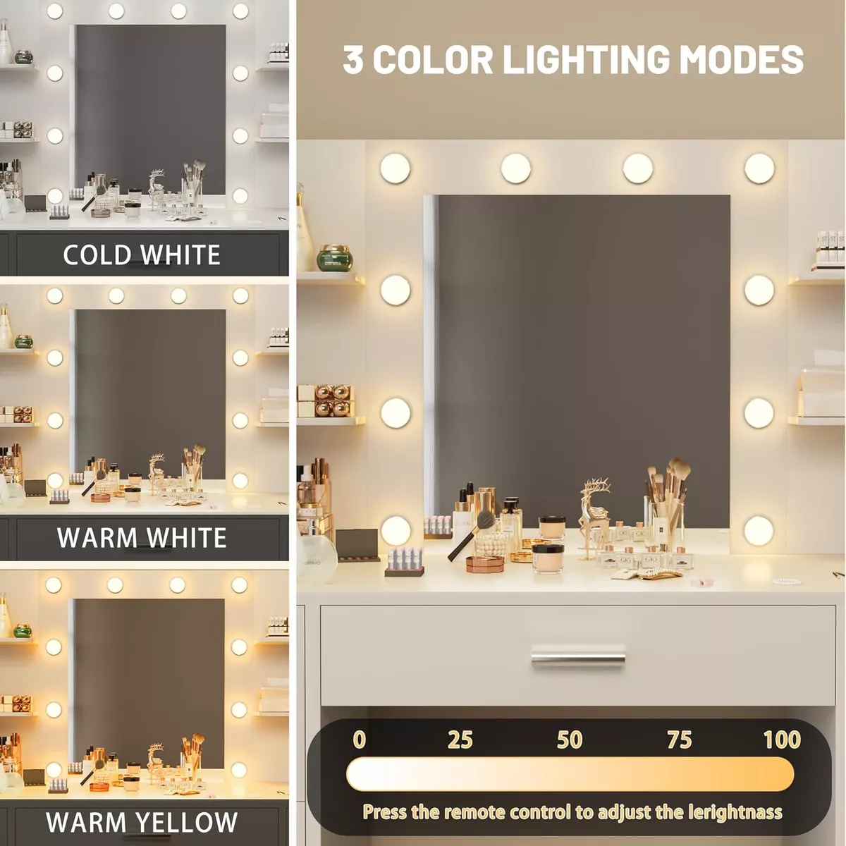 Multifuncional Tocador Vanity Con Espejo Y Cajón Recamara